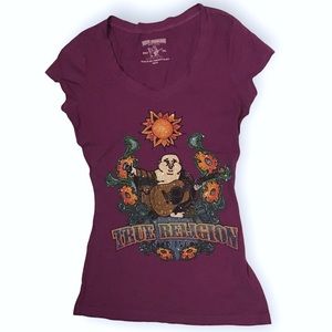 True religion crystal rhinestone Buddha purple baby t Tshirt adult size xs